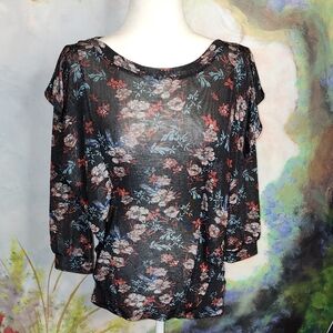 Free People Black Floral Blouse Relaxed Fit